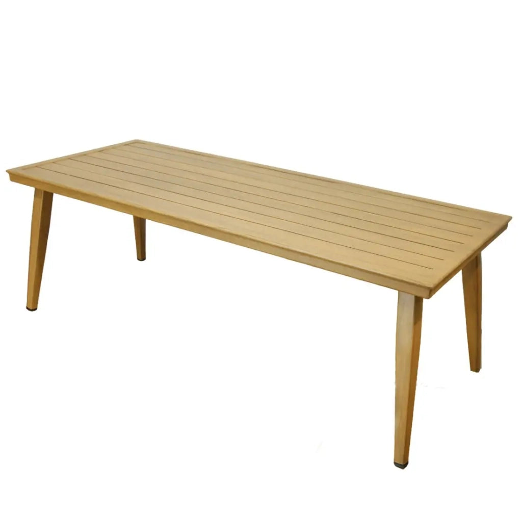 Salotto da giardino ELVORA 5 posti in alluminio effetto legno con divano a 3 posti, poltrone e tavolino