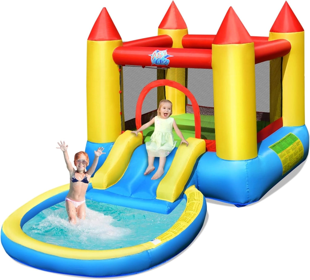 Castello gonfiabile per bambini, Con Scivolo ad Acqua, Trampolino e Piscina, per 2 Bambini di 3-5 Anni, Con Borsa di Trasporto e Kit di Riparazione, 365 x 200 x 190 cm (Senza soffiatore)