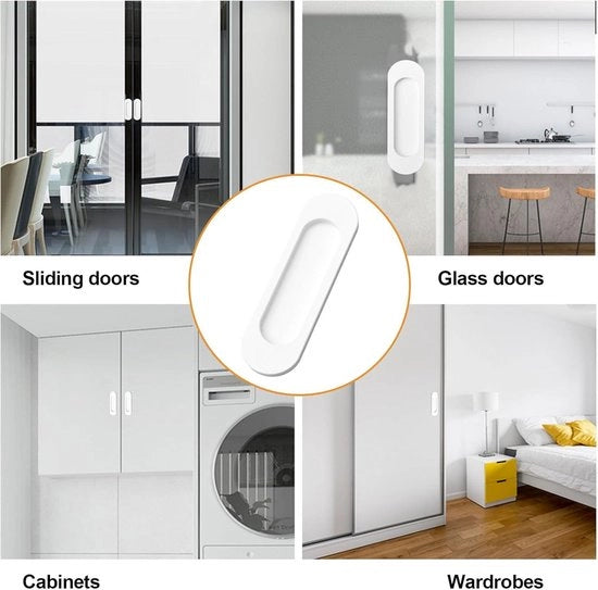 Porta scorrevole ovale autoadesiva attrae 4 pezzi - Lega di alluminio - Maniglia inculata - Porta scorrevole a scorrimento - Porta a cassetti - Cassetti - Carico - Bianco 100 mm