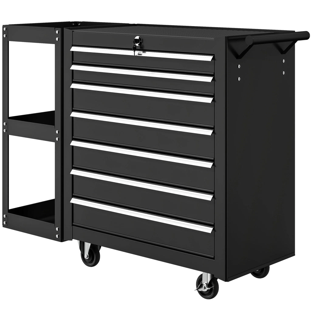 Carrello per utensili con 7 cassetti e scaffale laterale rimovibile ¨C zephmum ¨C Nero, metallo, 96x33.5x75 cm