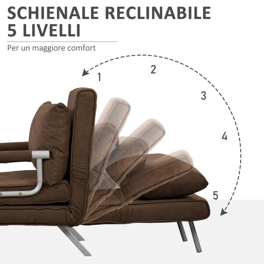 Poltrona Letto Singolo 65x69x80 cm Schienale Reclinabile su 5 Posizioni Marrone