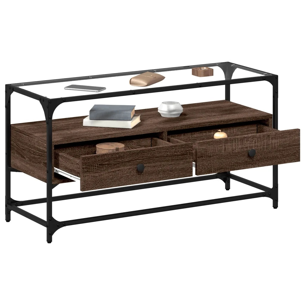 Mobile TV | Armadietto TV | Mobile Porta TV Piano Vetro Rovere Marrone 98x35x51 Legno Multistrato