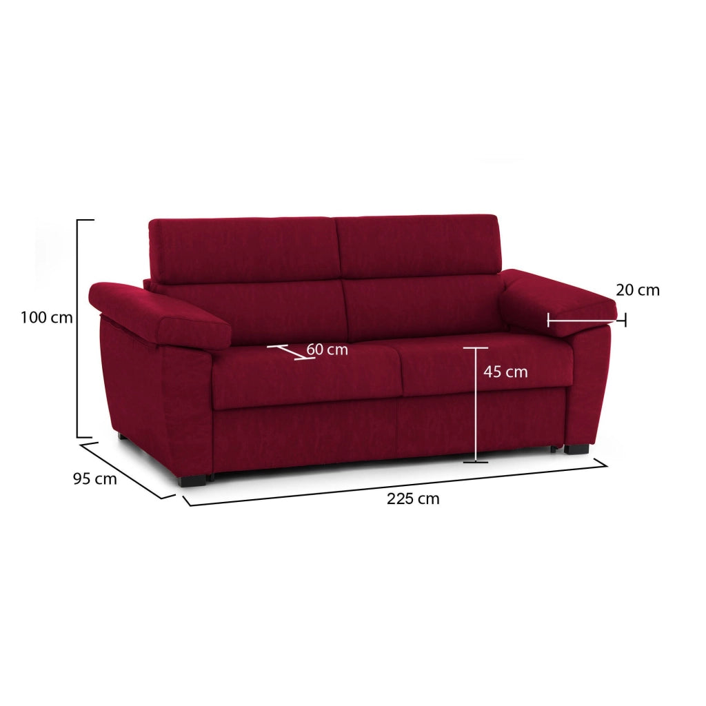 Giffone, Divano Fisso 3 Posti Sfoderabile Made in Italy, 225x95 cm Rosso