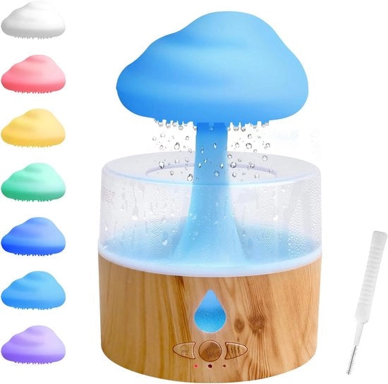 Umidificatore - 3 in 1 - Diffusore di Olio - 7 Colori di Notte - Camera da Letto - Simula Gocciolii di Pioggia Cadente - Dormire - Rilassarsi