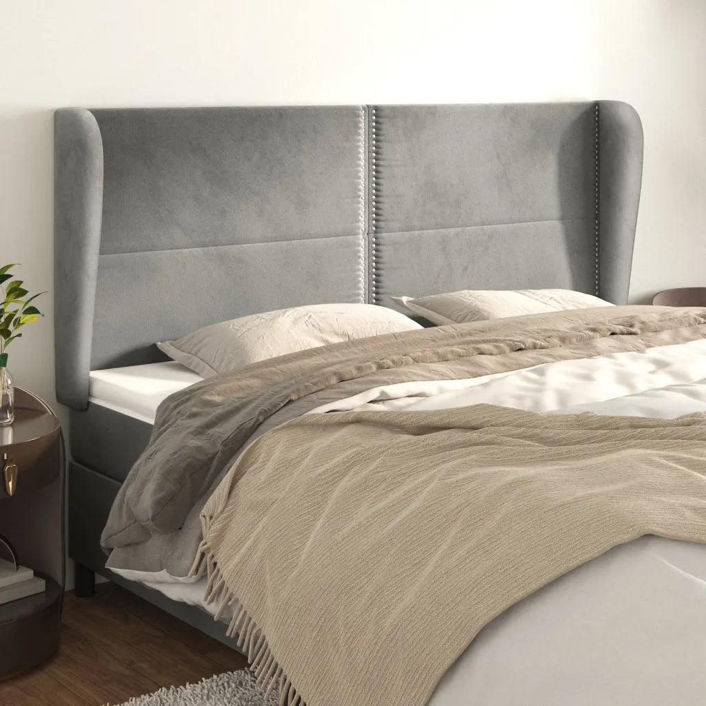 Testiera | Testata ad Orecchio Grigio Chiaro 203x23x118/128 cm in Velluto