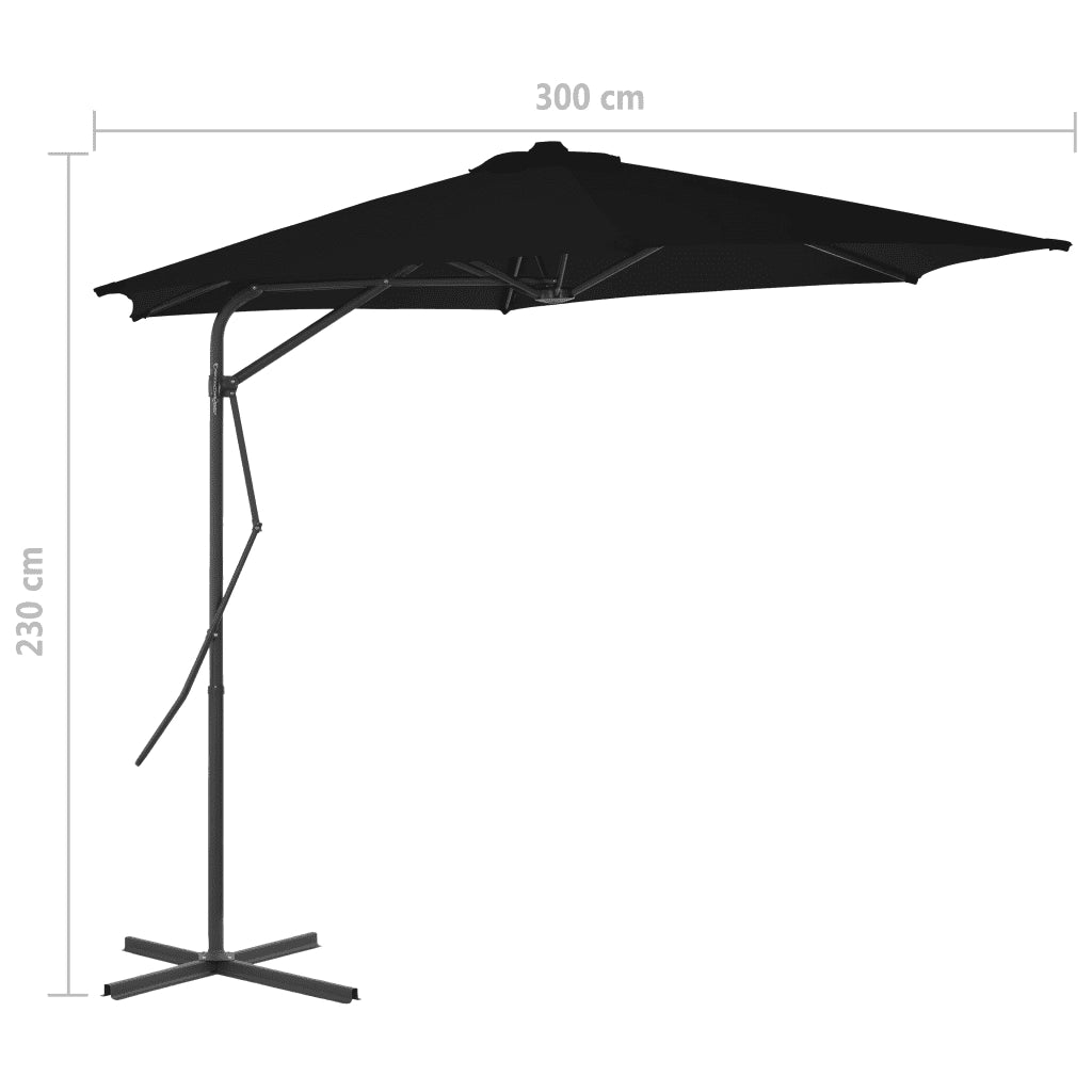 Ombrellone da Giardino-Ombrello da Balcone con Palo in Acciaio Nero 300x230cm