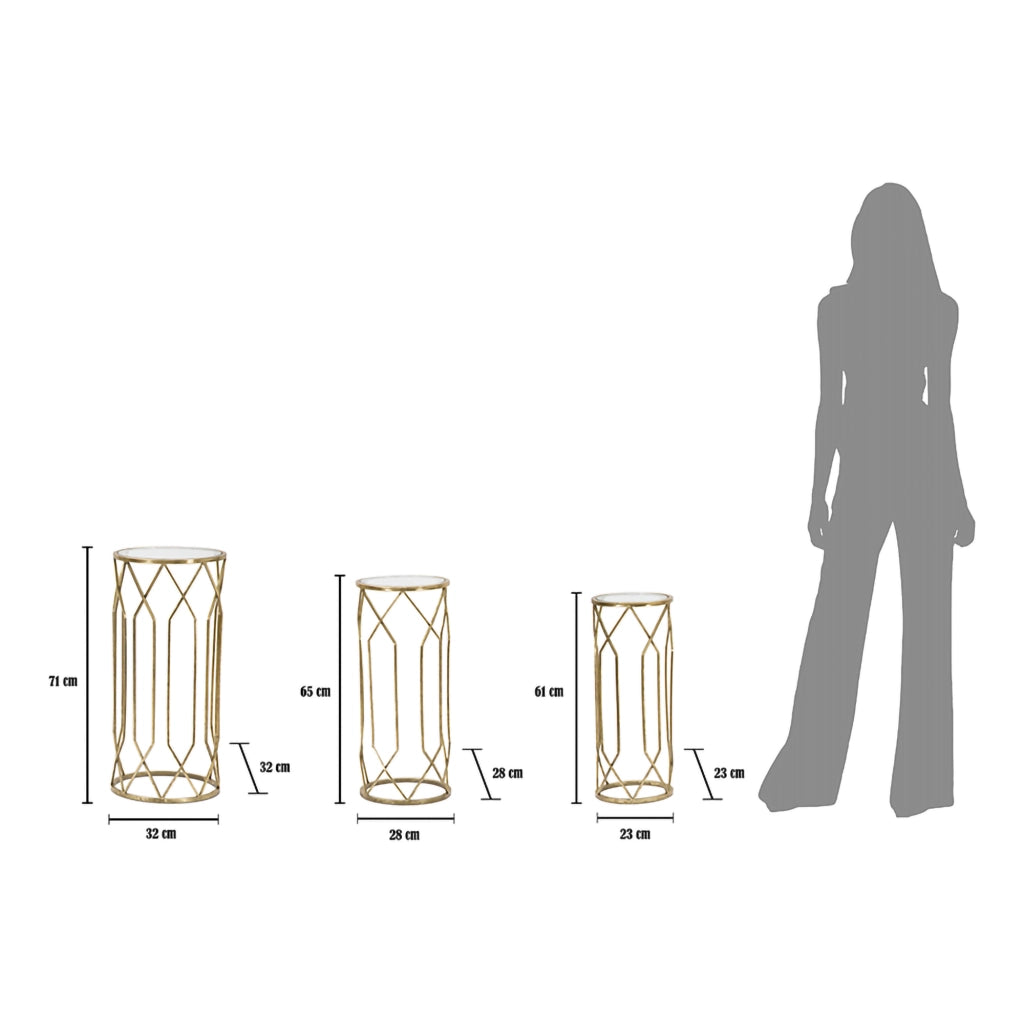 Gerald, Tavolino da Salotto set da 3 Portatelefono, 32x32x71h cm oro