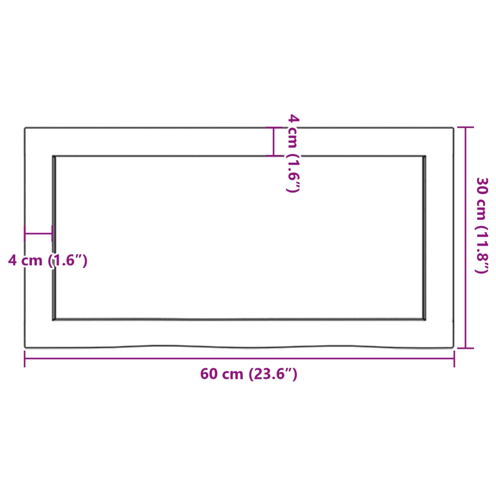 Piano Bagno 60x30x(2-6) cm in Legno Massello Non Trattato CFW2907669