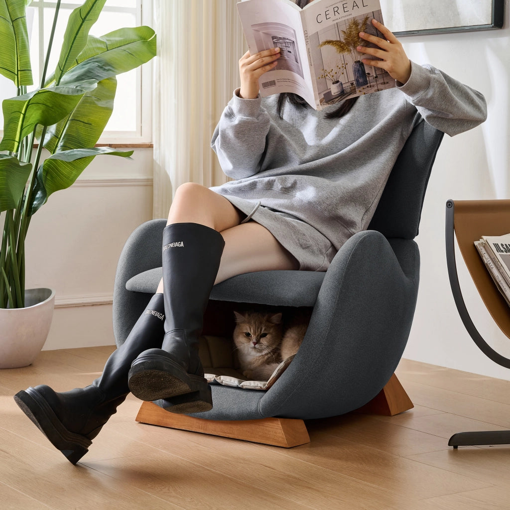 Poltrona lounge design a forma di squalo balena con nicchia per animali, tessuto antigraffio, grigio