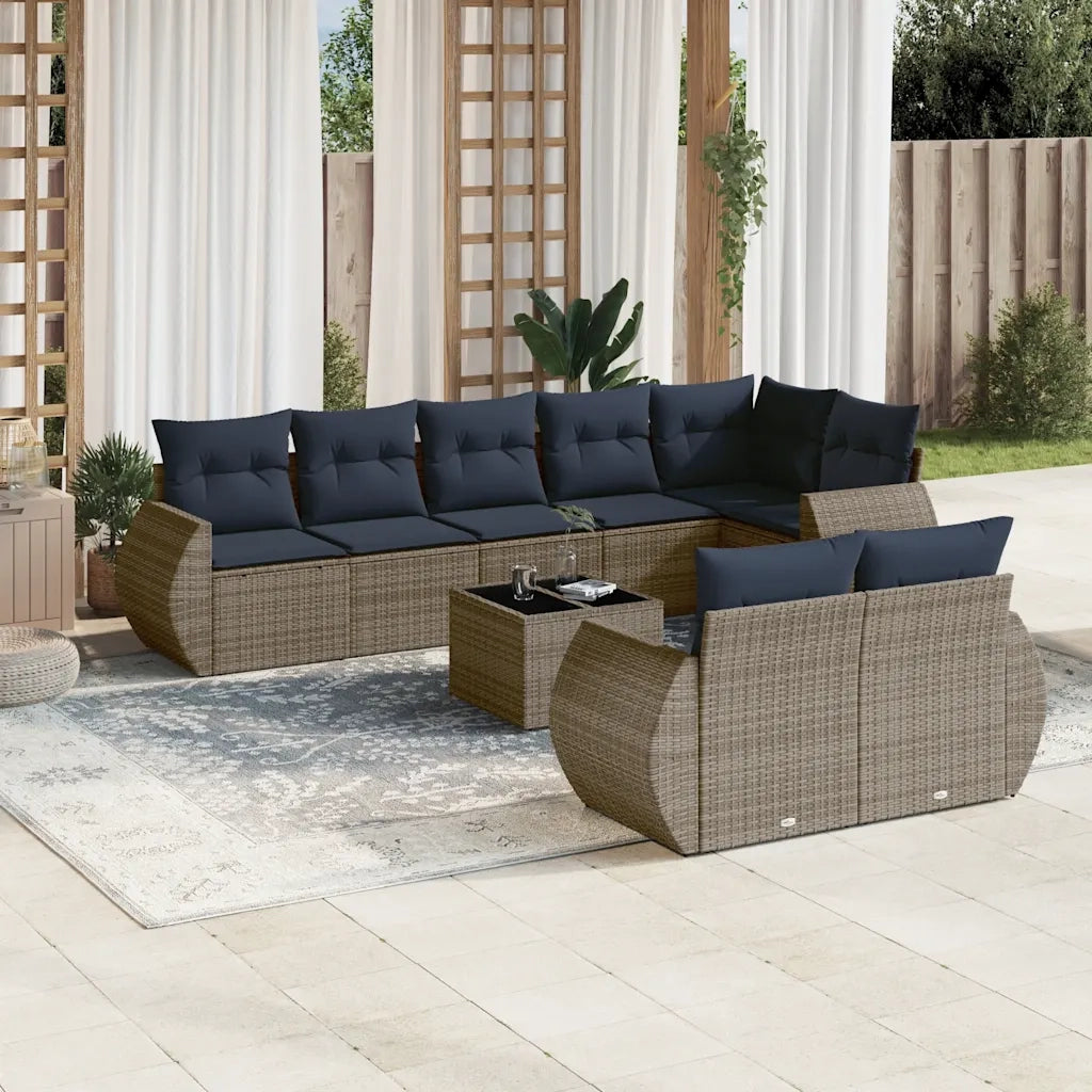 Set Divani da Giardino 9 pz con Cuscini Grigio in Polyrattan 3221630