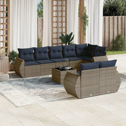 Set Divani da Giardino 9 pz con Cuscini Grigio in Polyrattan 3221630