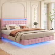 Letto flottante 140x200 cm in PU rosa con illuminazione LED e testiera regolabile