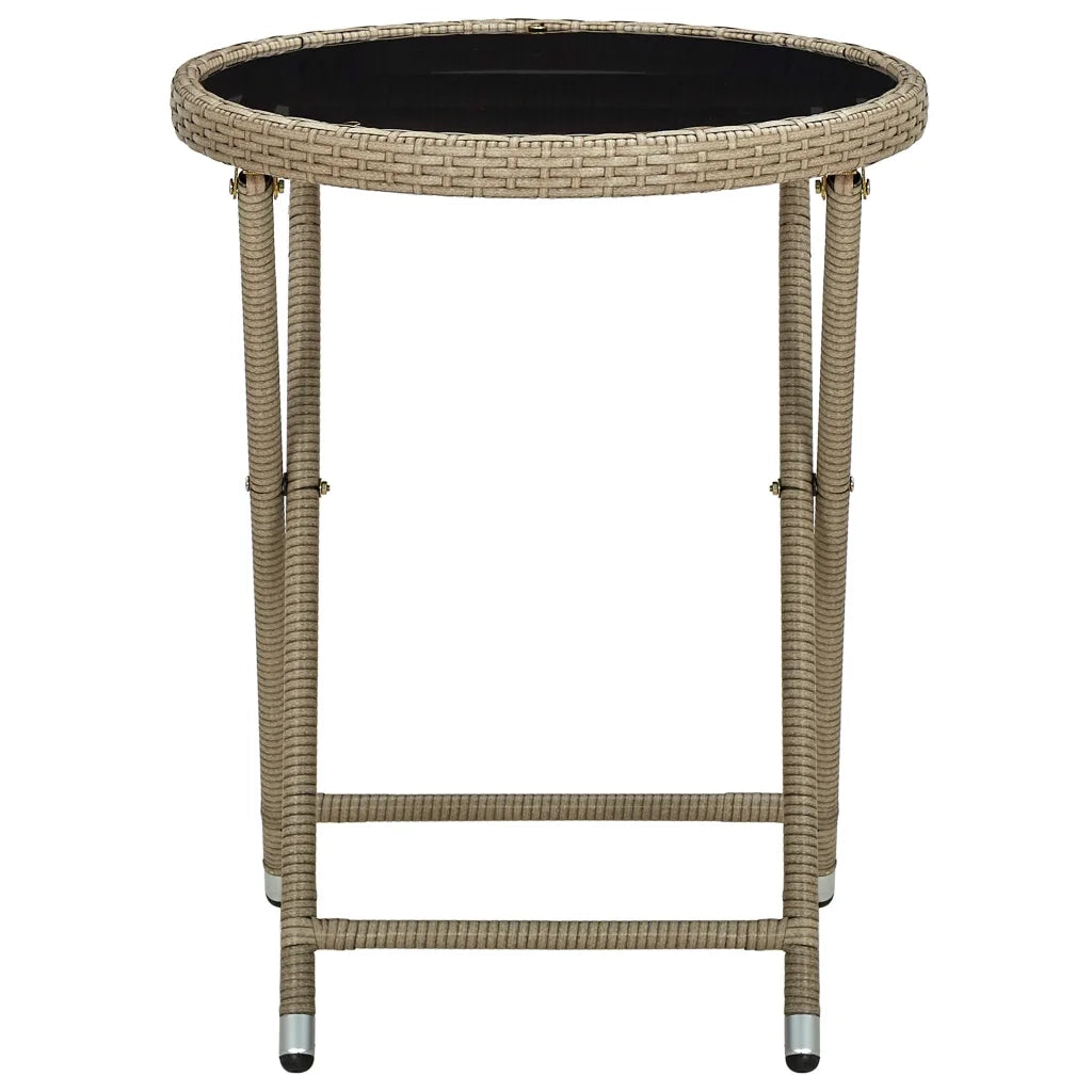 Tavolino da Giardino | Tavolino Beige 60 cm in Polyrattan e Vetro Temperato
