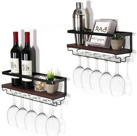 Set di supporti per bicchieri da vino in legno vintage da parete da 2 pannelli di legno - menù a muro per la casa bar - ripostiglio per la sala da pranzo Supporto per bicchieri da vino