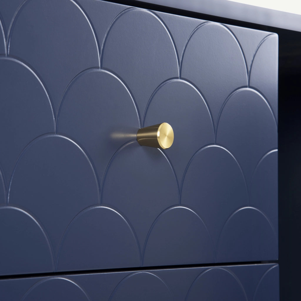 Credenza 120x40x83 cm con 2 ante; 3 cassetti e ripiano regolabile in legno e metallo blu navy