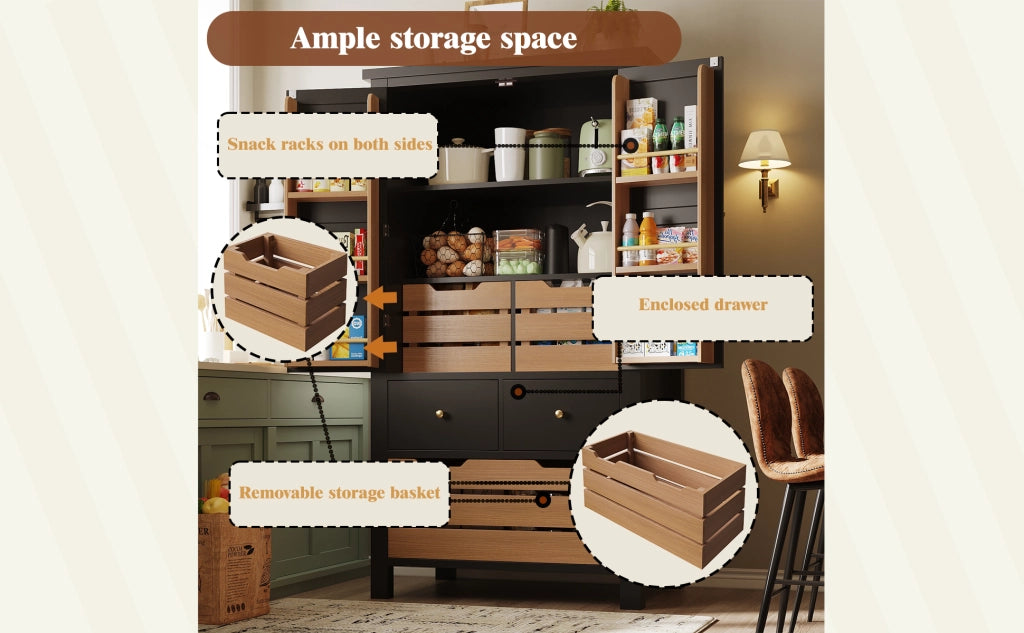 Mobile Buffet da Cucina con 2 Ante e 5 Cassetti ¨C Xylo ¨C Nero/Bianco, 80x40x140 cm