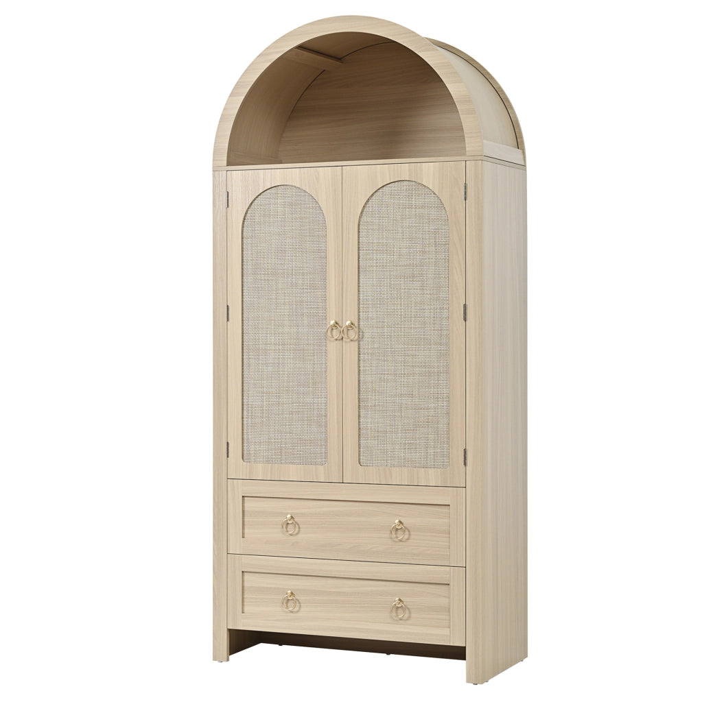 Sideboard 80x40x180 cm con ripiani aperti e doppi cassetti in MDF rovere