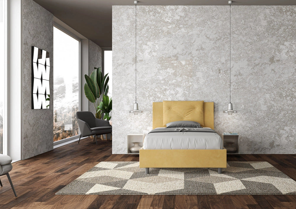 Letto Singolo 80x200 cm con Rete e Contenitore Appia Ocra