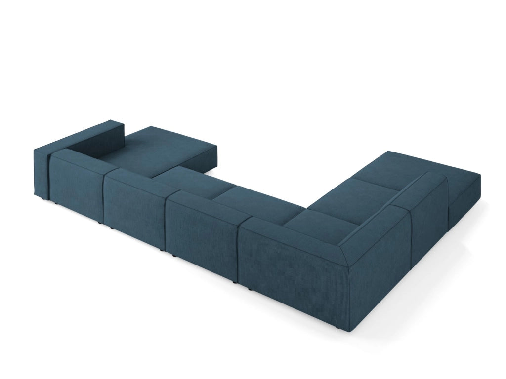 Cosmopolitan Design - Divano panoramico sinistro "Arendal" 7 posti in ciniglia con effetto a coste blu scuro 