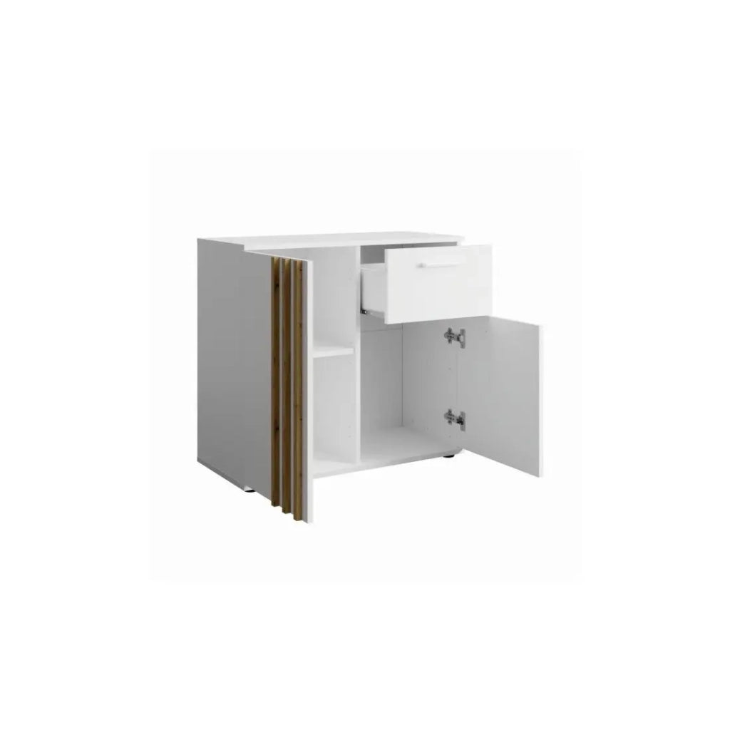 Cassettiera VARIA - 2 porte e 1 cassetto - Design moderno colore bianco e rovere artigianale