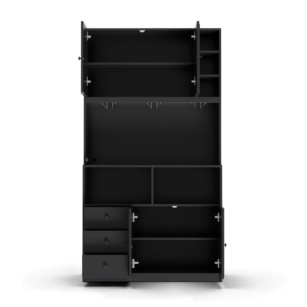 Credenza da cucina con 3 portabicchieri; LED RGB; prese integrate; per cucina e sala da pranzo; 100 × 40 × 180 cm