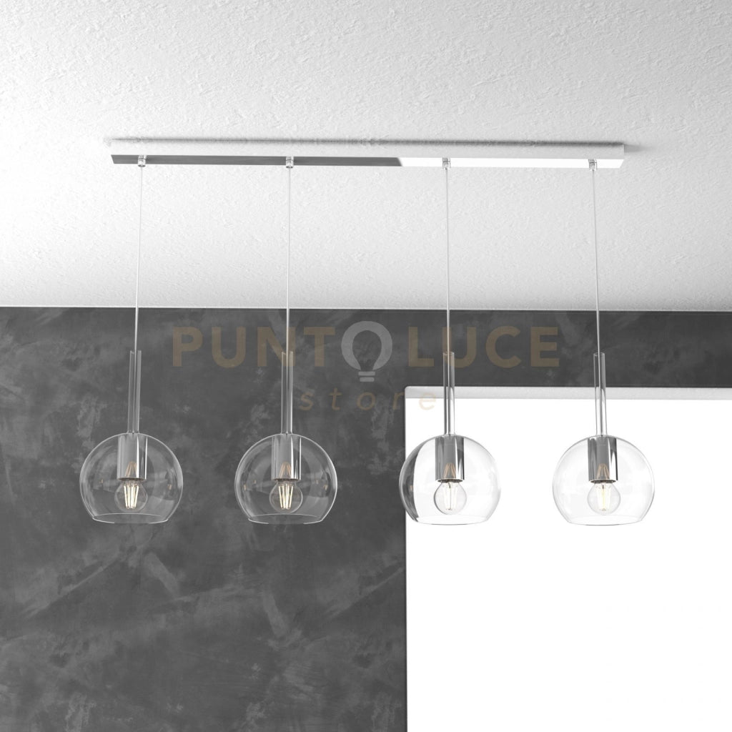SOSP. CROMO RETTANGOLARE 4 LUCI VETRI TUTTI PICCOLO TRASPARENTE 1155CR-S4 RP-TR