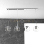 SOSP. CROMO RETTANGOLARE 4 LUCI VETRI TUTTI PICCOLO TRASPARENTE 1155CR-S4 RP-TR