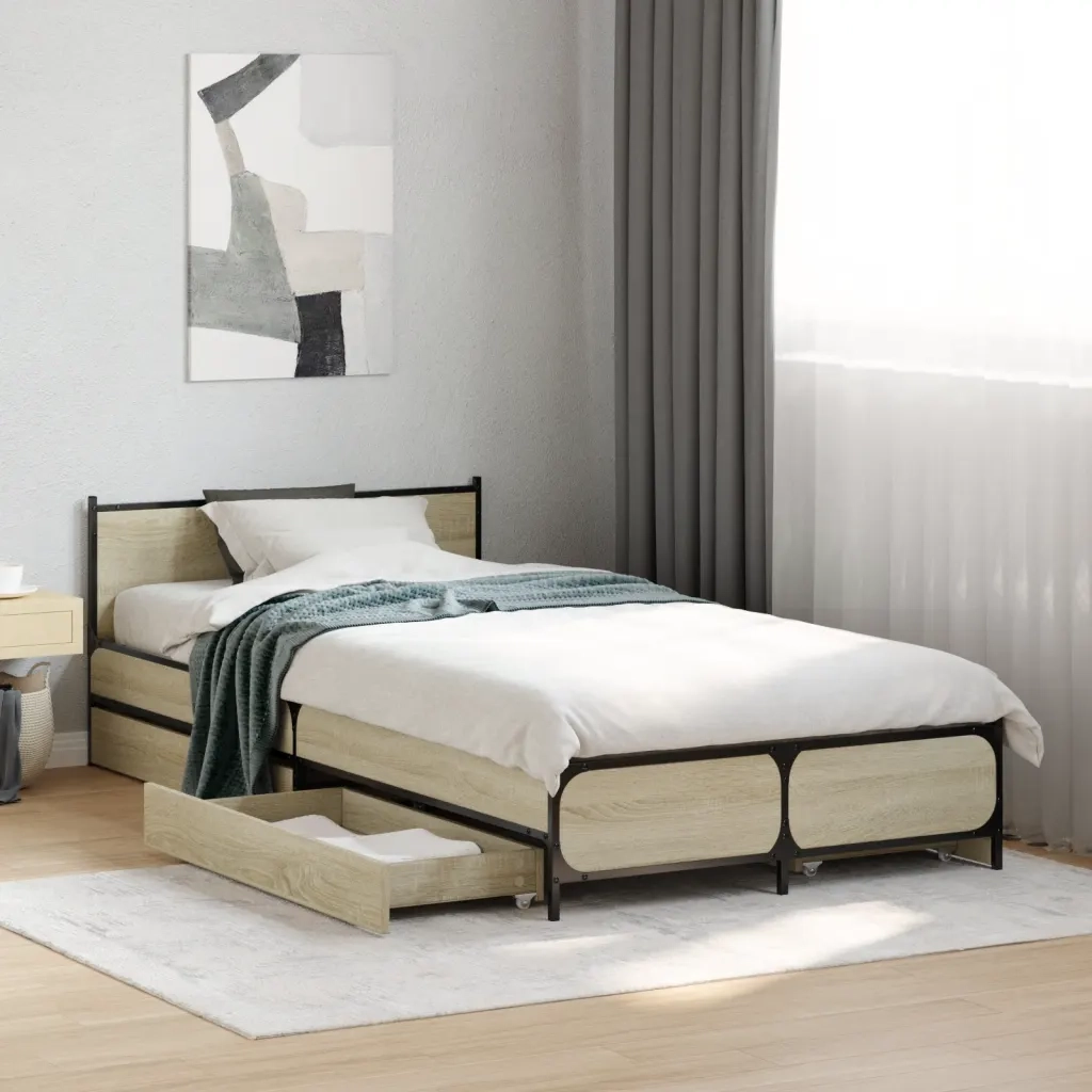 Letto singolo | Letto per adulti | Giroletto Cassetti Rovere Sonoma 75x190 cm Legno Multistrato