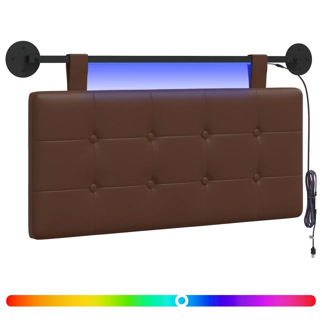Testiera sospesa Con luce LED Marrone Similpelle