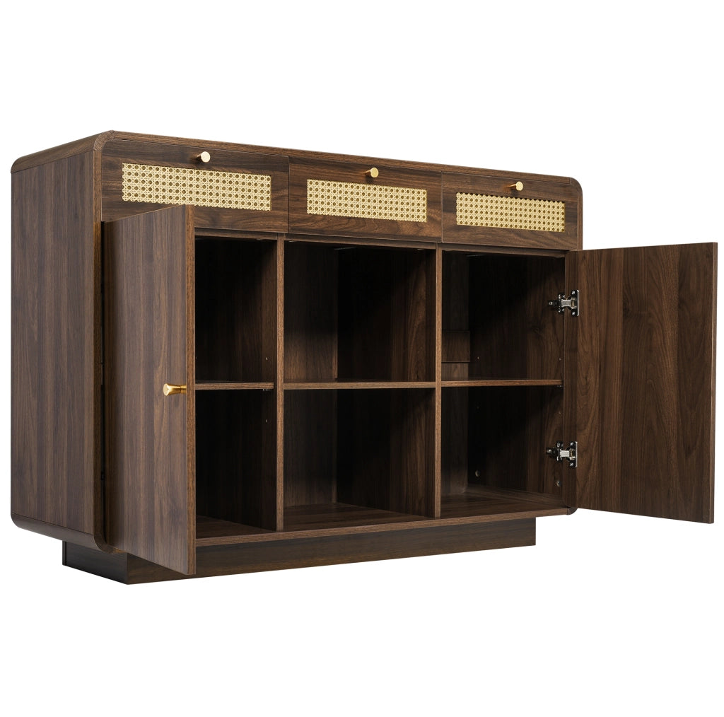 Credenza comò 120x40x85 cm in truciolare e MDF color noce， contenitore