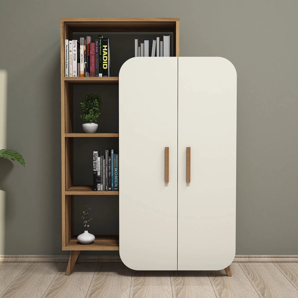 Mobile in legno con ripiano "Form" - 90 x 32 x 132 cm - Noce Crema