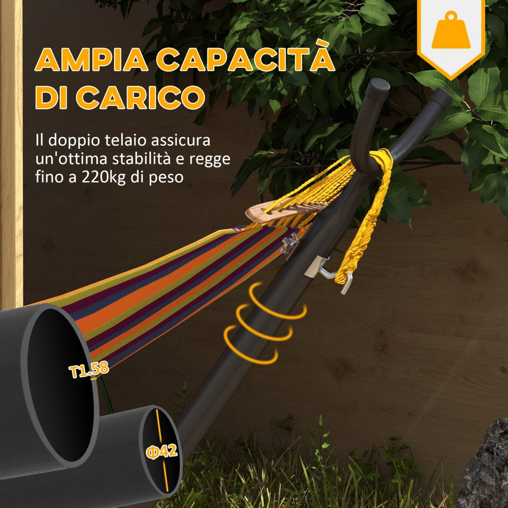 Supporto per Amaca da 330 cm max con 6 Fori e Rotelle 290x120x115 cm in Metallo Nero