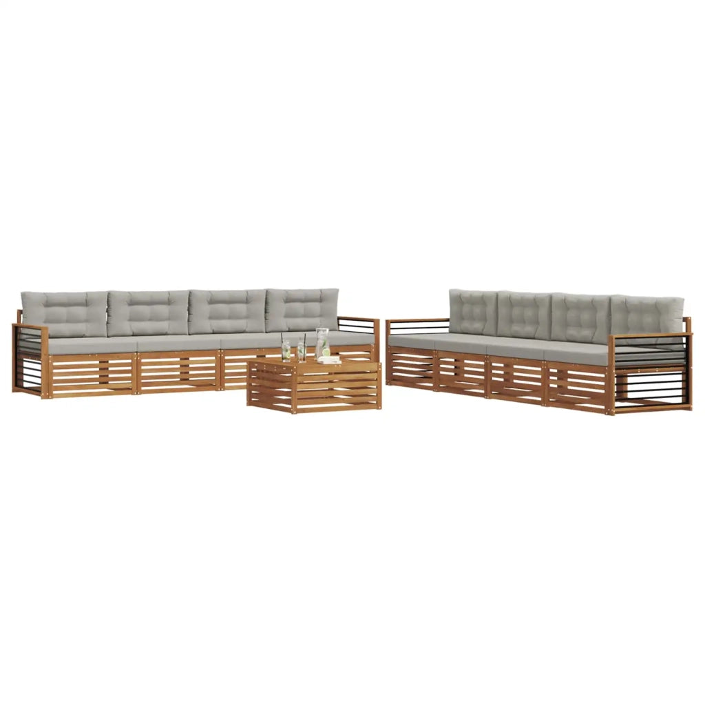 Set di divani da esterno 9 pcs Grigio Naturale e Chiaro