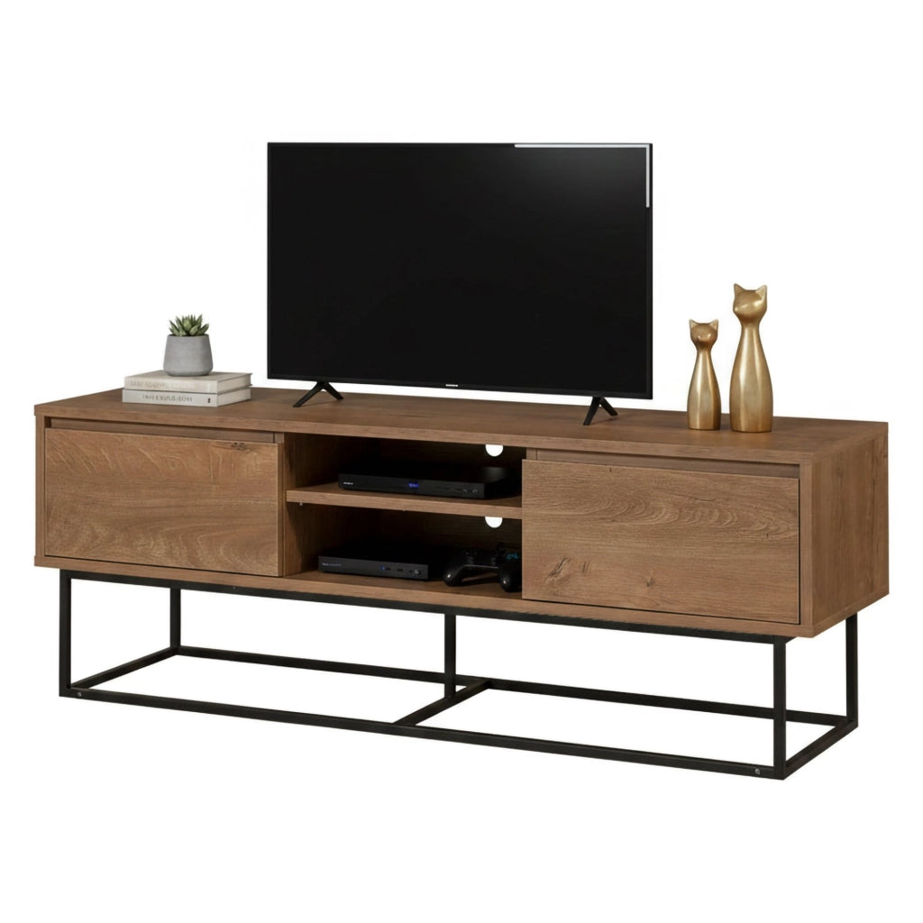 Mobile porta TV Corinna, Credenza da soggiorno, Armadio basso per TV, Base parete attrezzata, 140x40h50 cm, Noce e Nero
