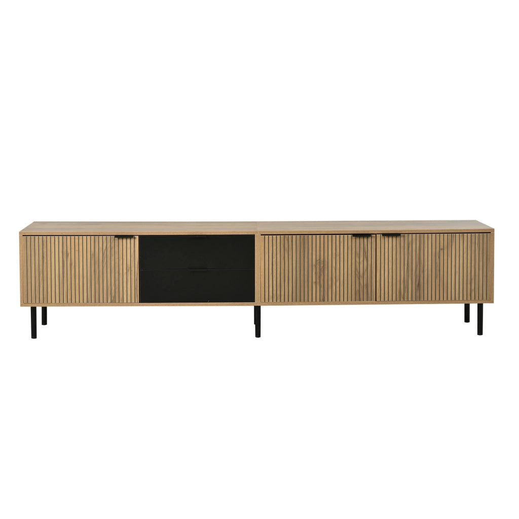 Cassettiera per TV nera e naturale in truciolare lunga 208 cm