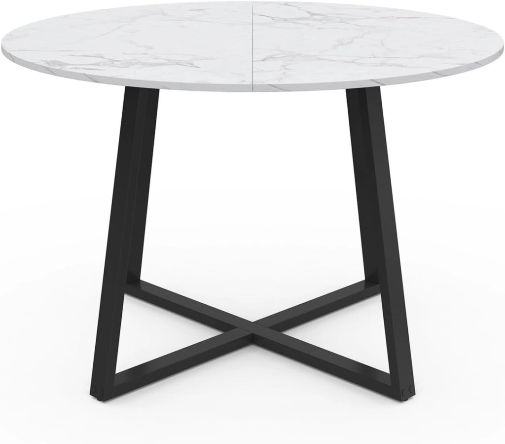 Tavolo da pranzo rotondo SELMA 4-6 persone ALASKA piano effetto marmo bianco e nero 110 cm