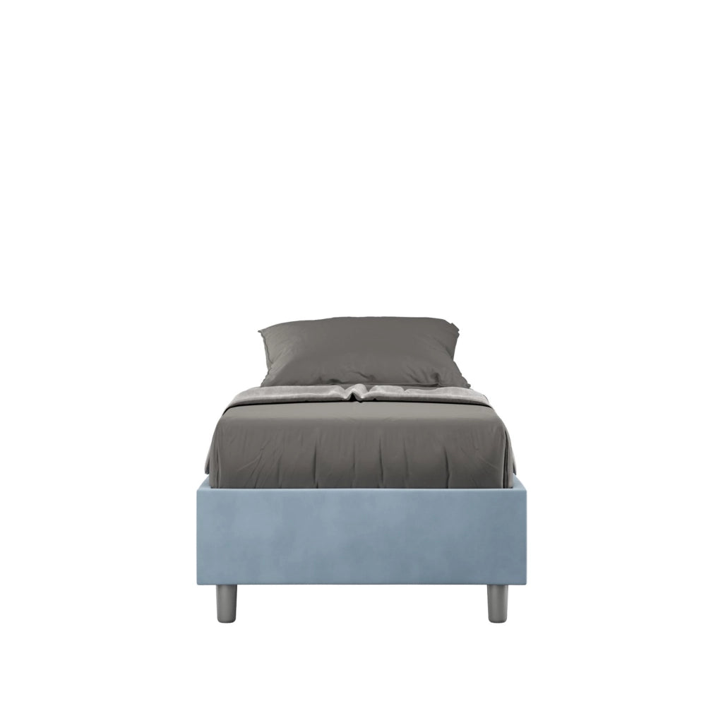 Letto singolo con rete imbottito 80x200 microfibra azzurro Azelia