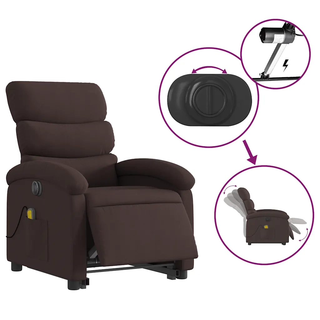 Poltrona Alzapersona Massaggio Elettrica Marrone Scuro Tessuto 3204019