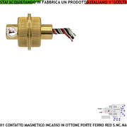 Contatto Magnetico Blindato a Cilindro In Ottone da Incasso Contatto Antifurto Reed Scambio Rileva Posizione Porta in Ferro Campo 20 mm 5 Fili 3 C.NC.NA 2 Tamper Max 30 V 10W Fissaggio ad Incasso IP65