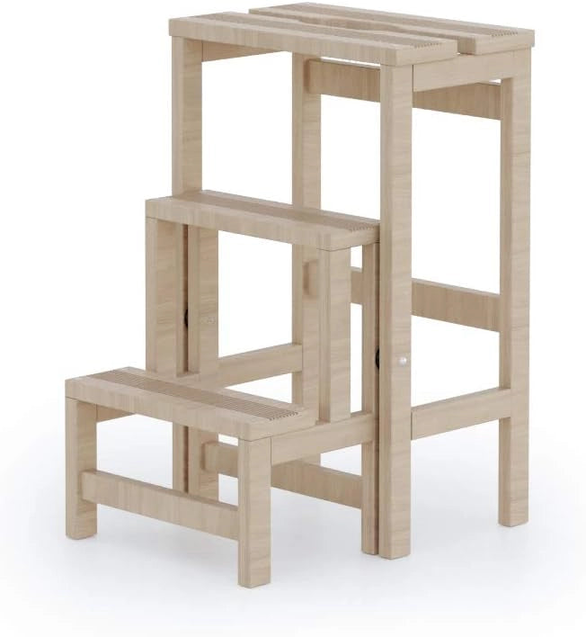 Sgabello faggio a 3 gradini H57 Cm ribaltabile salvaspazio, RIBALTINO COLOMBO