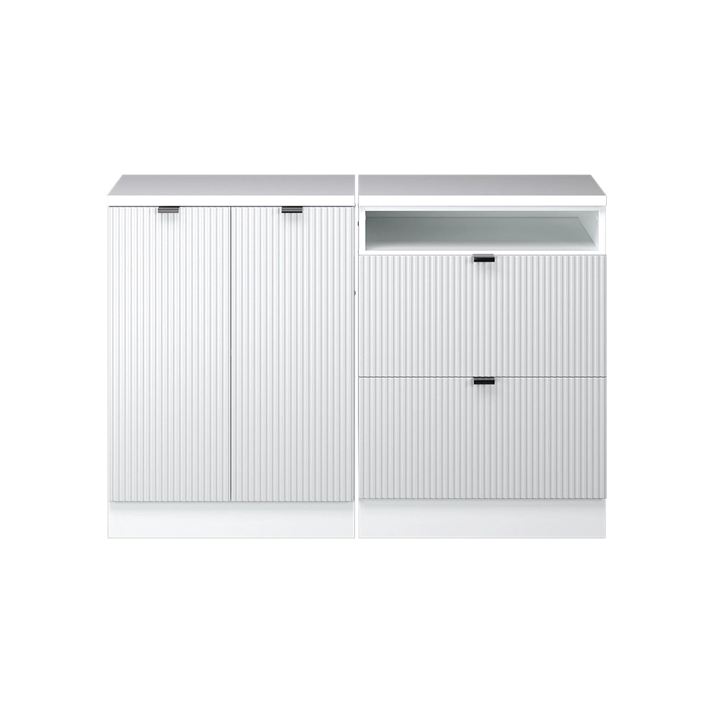 Set di mobili sottotetto Rion Ondulazione bianca/Bianco 120 cm Set di 2 carcasse armadio profondità 60 cm Vicco