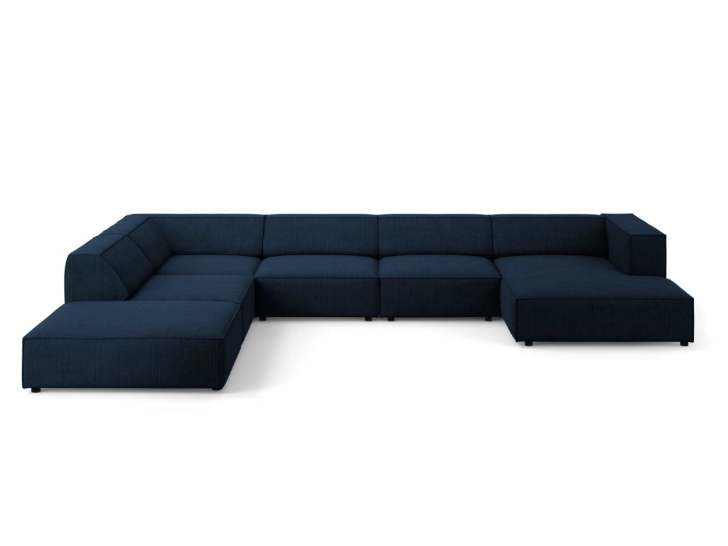 Cosmopolitan Design - Divano panoramico sinistro "Arendal" 7 posti in ciniglia con effetto a coste blu reale 