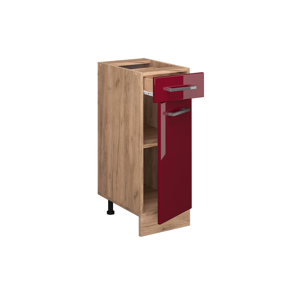 Mobiletto base per cucina R-Line Rosso lucido/Rovere dorato 30 cm senza piano di lavoro Vicco