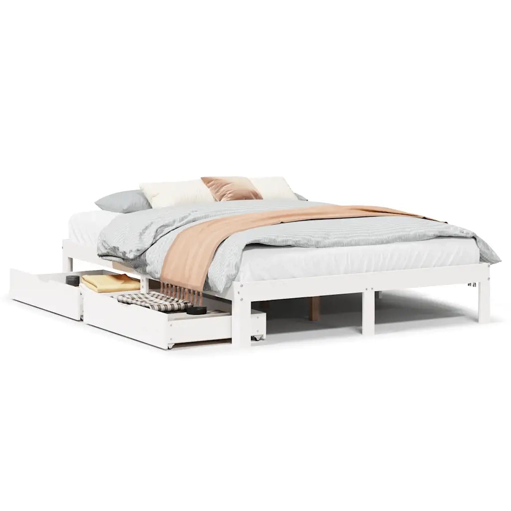 Giroletto con Cassetti Bianco 140x200 cm Legno Massello di Pino