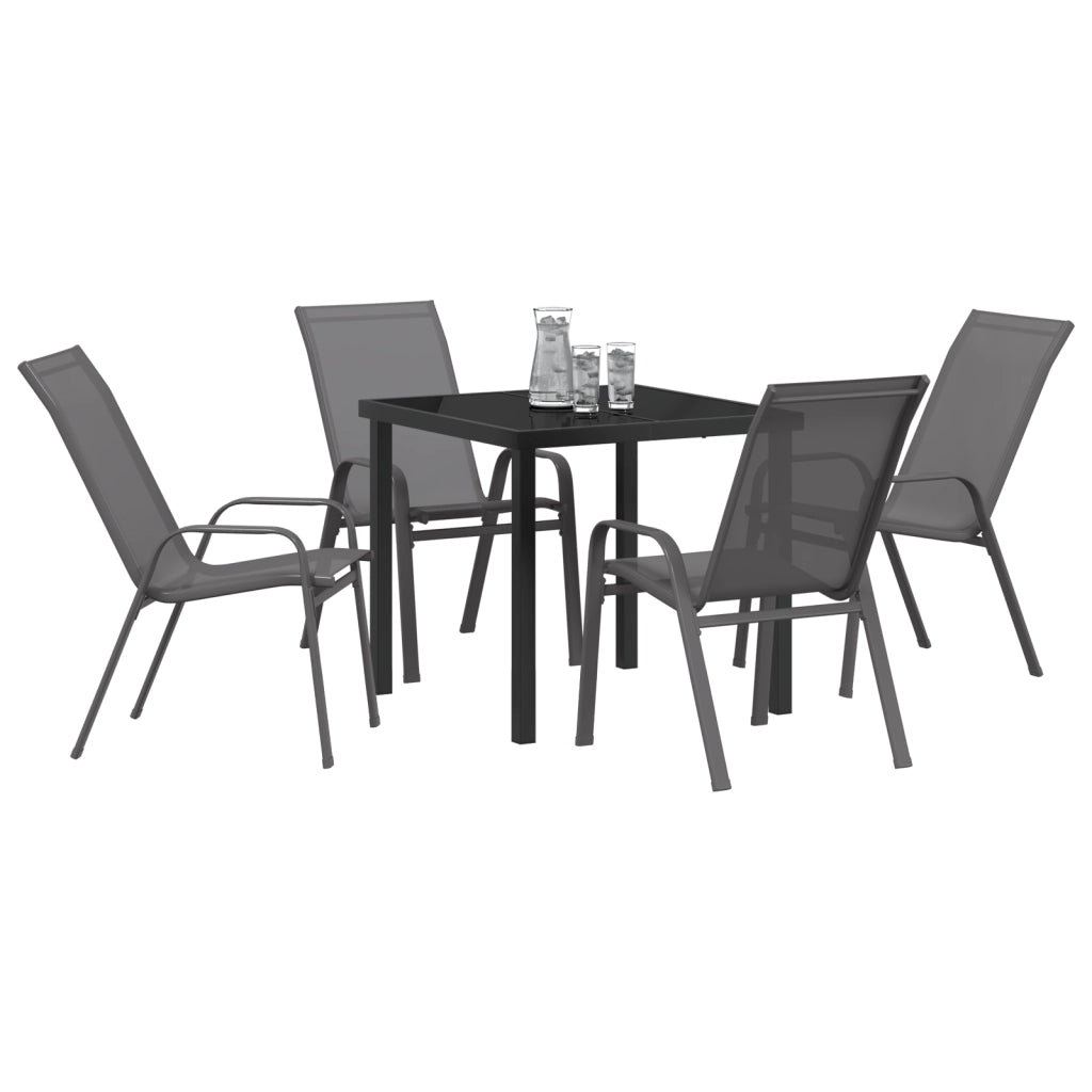 Set da Pranzo in Giardino da 5 Pezzi - Textilene Grigia e Acciaio