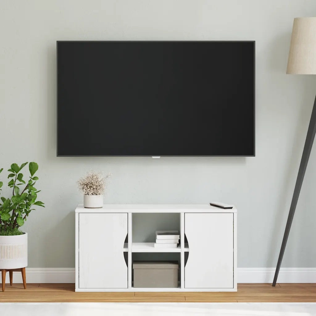 Mobile Porta TV ODDA Bianco 79x24x40 cm Legno Massello di Pino
