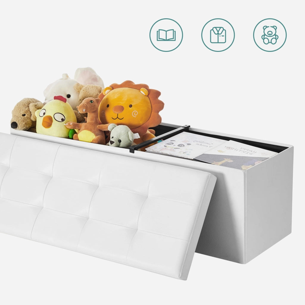Valora PUFA Pouf Organizer Bianco MDF Seduta Contenitore
