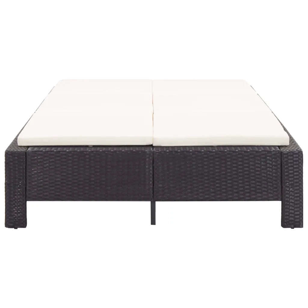 Lettino Prendisole a 2 Posti con Cuscino Nero in Polyrattan 46238