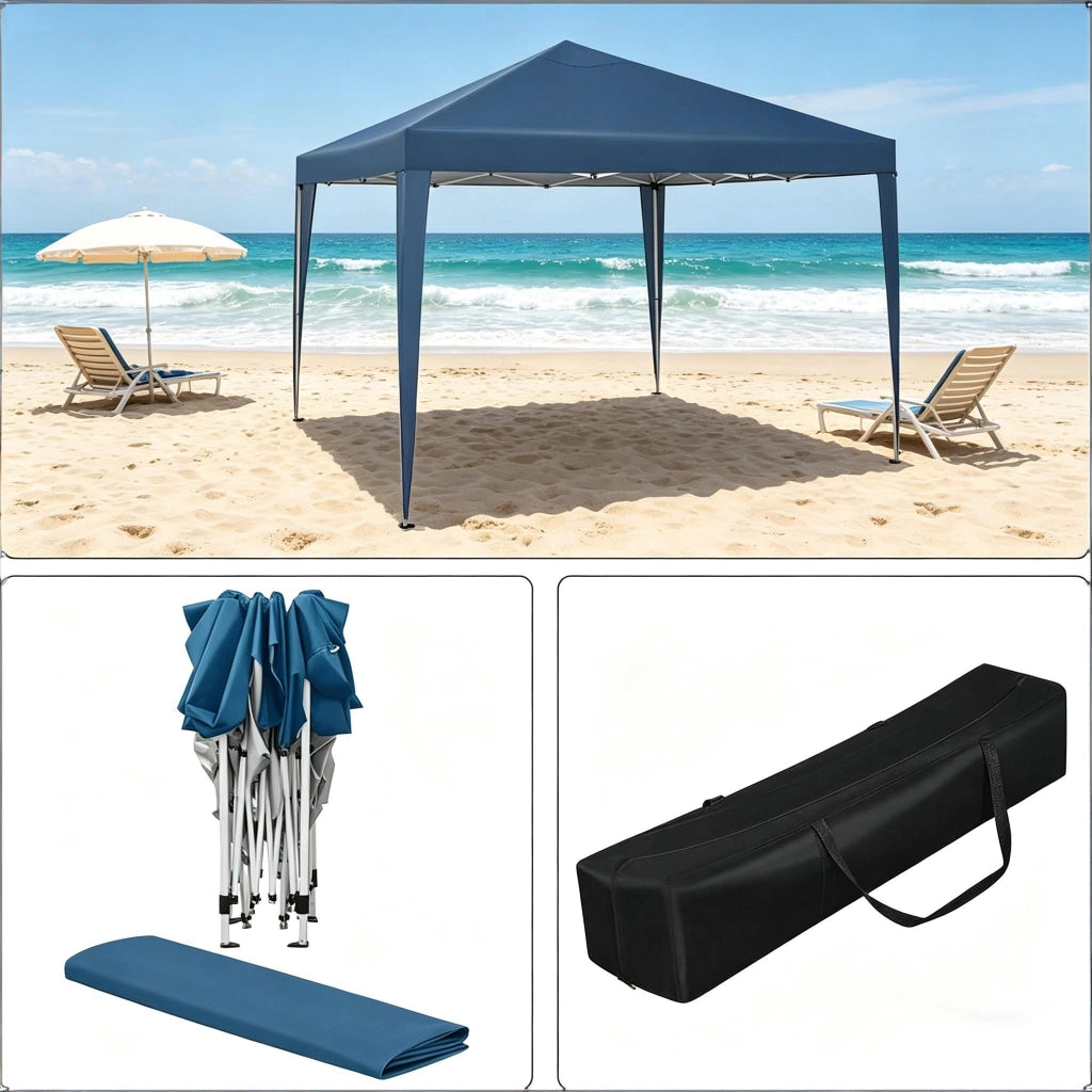 Gazebo Pieghevole Da Giardino Blu 3 M X 3 M In Ferro E Tessuto Oxford Impermeabile Per Esterni
