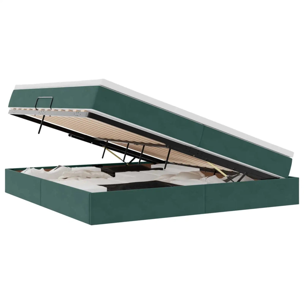 Letto con contenitore e materasso Verde Scuro 200 x 200 cm 3370326